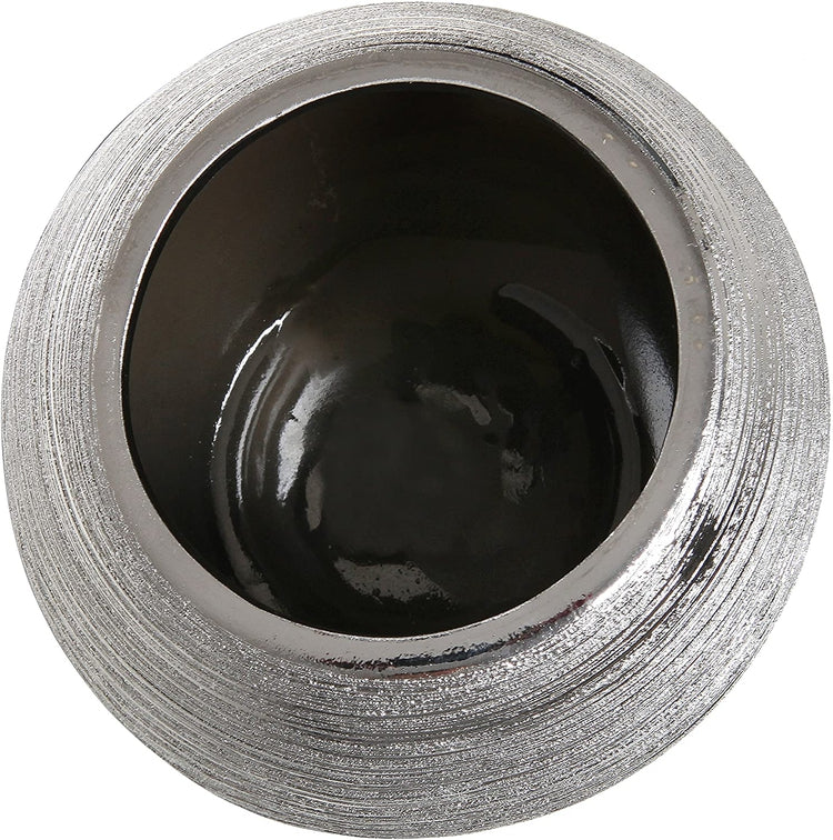 7-Inch Round Modern Silver-Tone Metallic Ceramic Planter Pot, Decorative Bowl Vase-MyGift