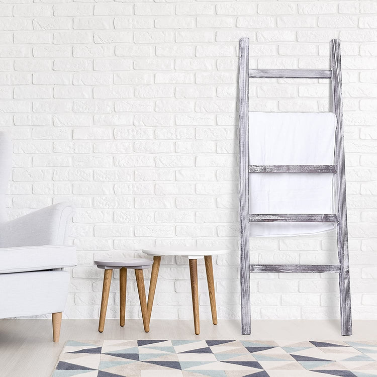4.5-Foot Weathered Wood Decorative Blanket Storage Ladder-MyGift