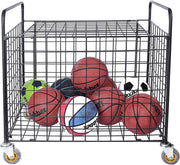 Black Metal Rolling Multi Sports Ball Storage Hopper & Basketball, Football, Soccer Equipment Cart-MyGift