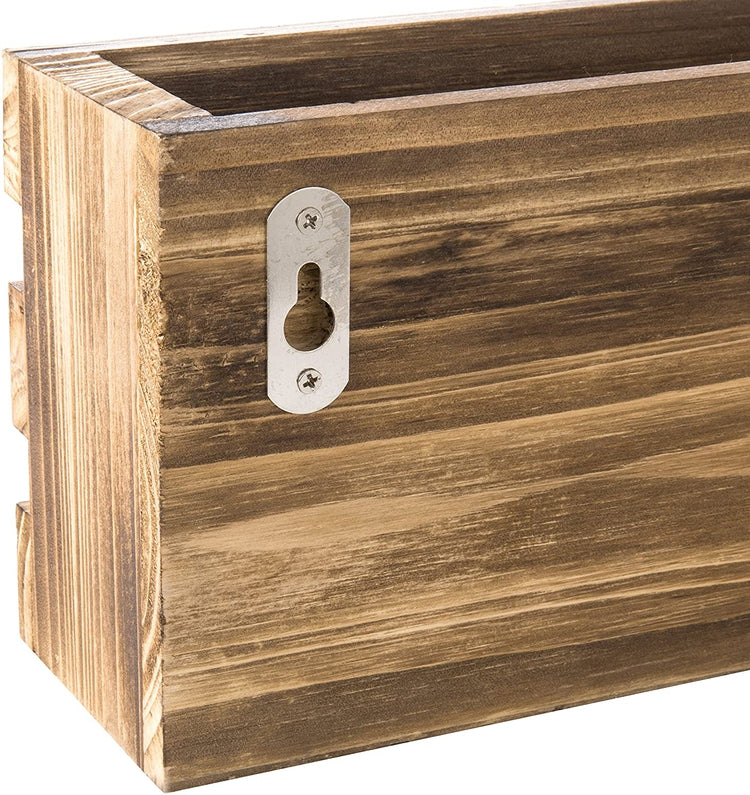 Rustic Brown Wood Pallet-Style Mail Sorter Rack w/ Key Hooks-MyGift