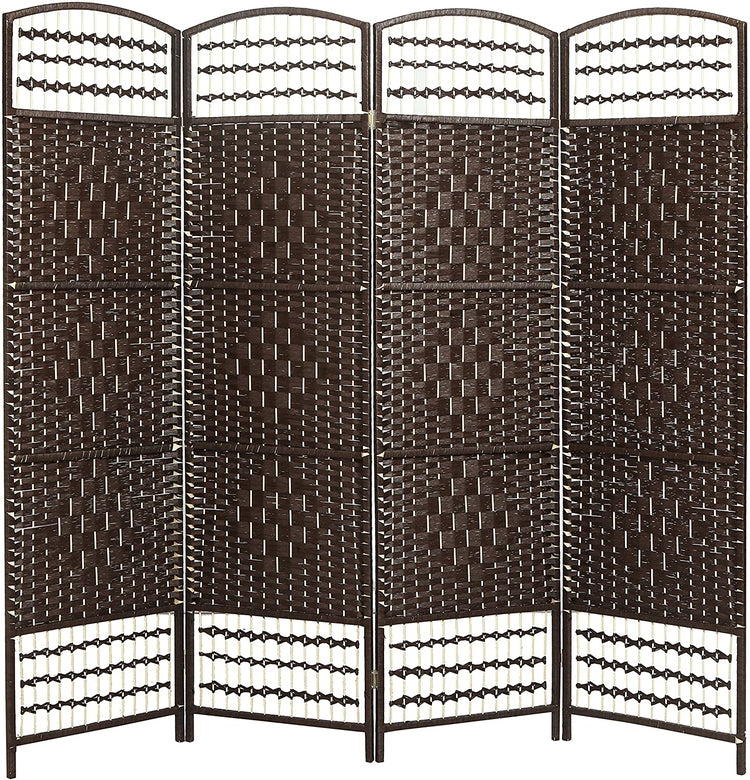 Brown Wood Frame, 4 Panel Woven Design Room Divider, Privacy Screen-MyGift