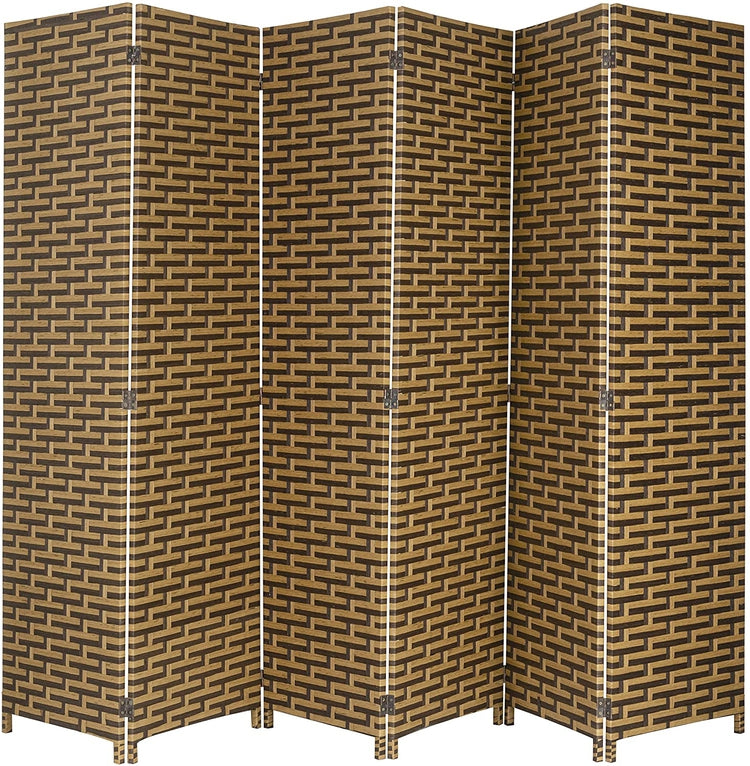 6-Foot Beige and Black Freestanding 6 Panel Wicker Privacy Room Divider with Dual-Action Hinges-MyGift