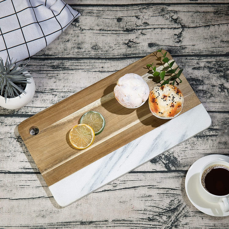 Acacia Wood & Natural Marble Dessert Charcuterie Cheese Serving Board-MyGift