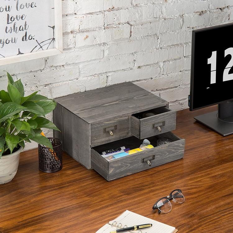 Rustic Gray 3-Drawer Desktop Organizer, Wood Storage Box-MyGift