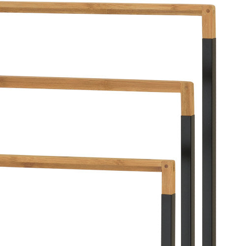 Freestanding 3-Tier Black Metal and Bamboo Towel Rack-MyGift