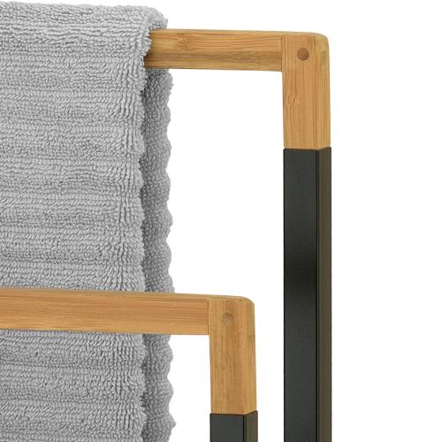 Freestanding 3-Tier Black Metal and Bamboo Towel Rack-MyGift