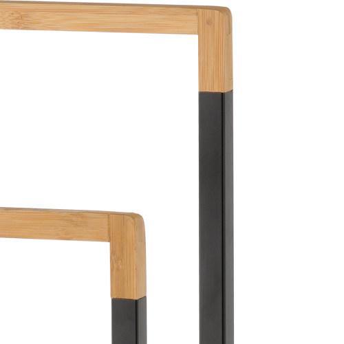 Freestanding 2-Tier Black Metal and Bamboo Towel Rack - MyGift
