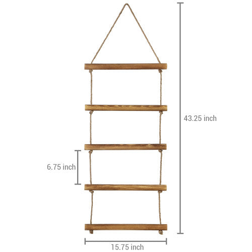 Wall Hanging Natural Brown Wood & Rope Towel Ladder-MyGift