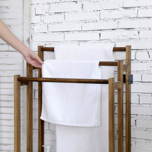 Rustic Dark Brown Wood Bathroom Towel Rack-MyGift