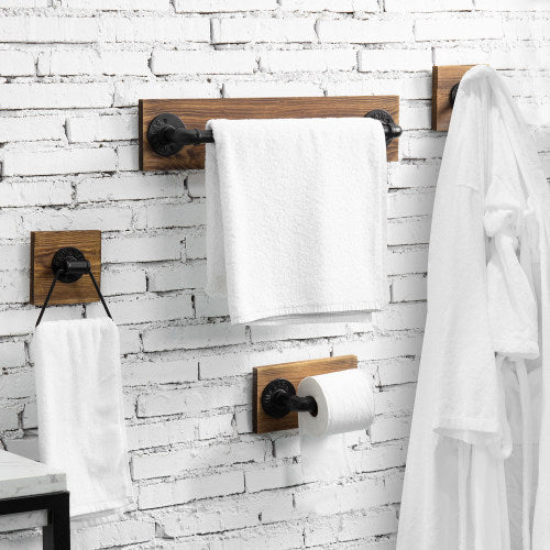 Rustic Dark Brown Wood Bathroom Towel Rack