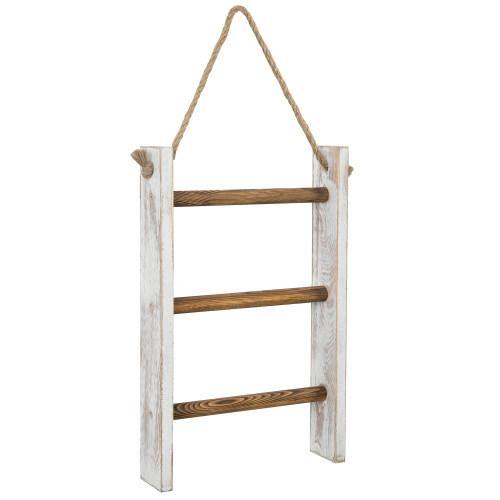 Whitewashed and Burnt Brown Wood Hanging Hand Towel Ladder - MyGift