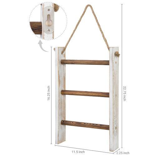 Whitewashed and Burnt Brown Wood Hanging Hand Towel Ladder - MyGift