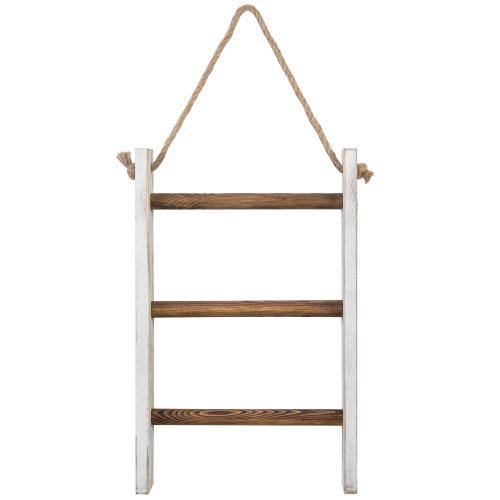 Whitewashed and Burnt Brown Wood Hanging Hand Towel Ladder - MyGift