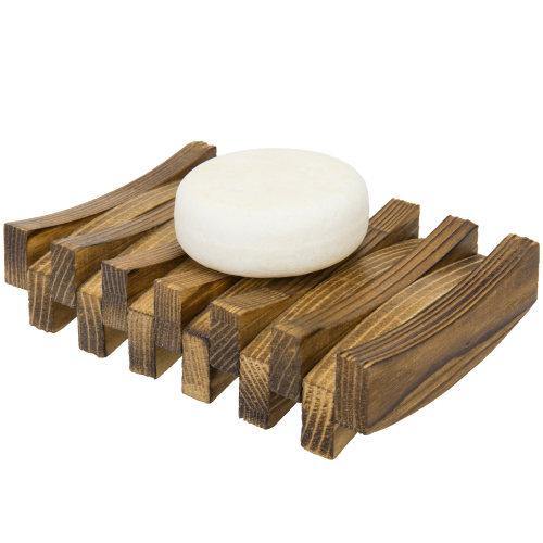 Rustic Dark Brown Burnt Wood Soap Dish - MyGift