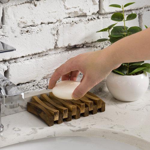 Rustic Dark Brown Burnt Wood Soap Dish - MyGift