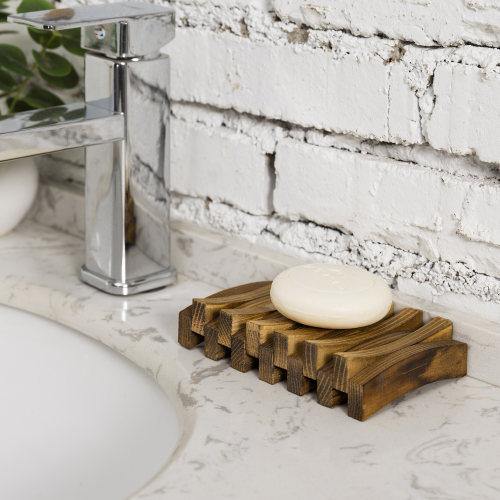 Rustic Dark Brown Burnt Wood Soap Dish - MyGift