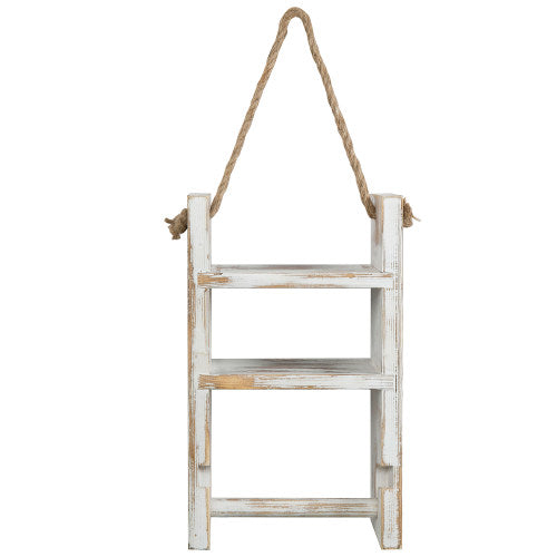 Whitewashed Wood Ladder Style Shelf w/ Toilet Paper Holder-MyGift