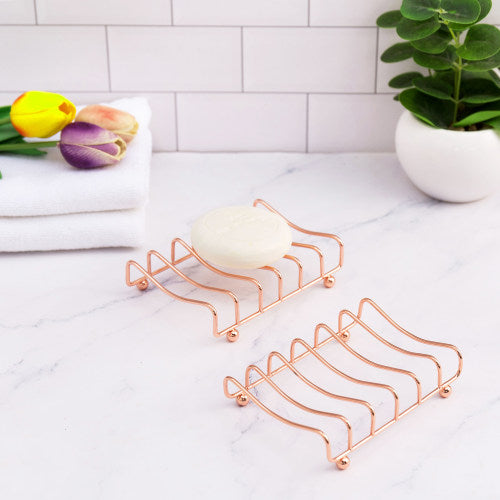 Modern Rose Gold Metal Wire Soap Dish, Set of 2-MyGift
