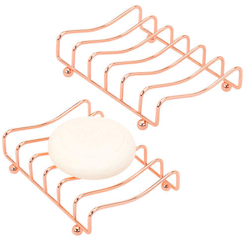 Modern Rose Gold Metal Wire Soap Dish, Set of 2-MyGift