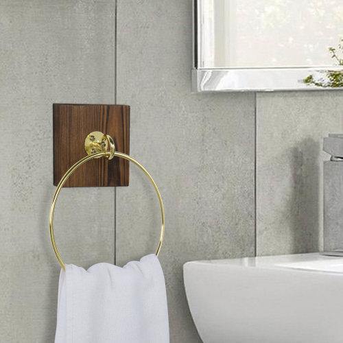 Burnt Wood and Gold-Tone Metal Hand Towel Ring - MyGift