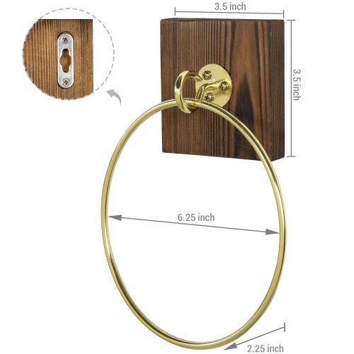Burnt Wood and Gold-Tone Metal Hand Towel Ring - MyGift