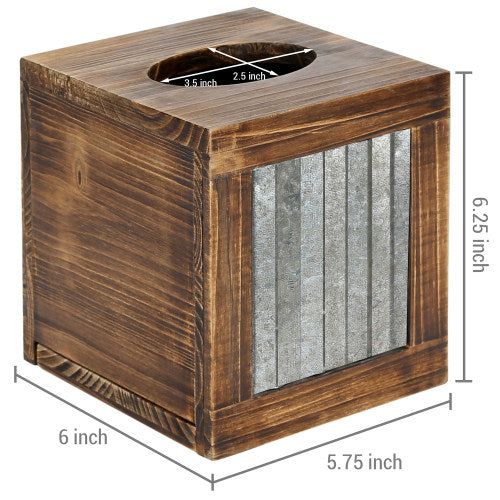 Rustic Burnt Dark Brown Wood and Galvanized Metal Tissue Box Cover-MyGift