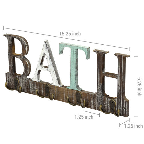 Multicolored Torched Wood Towel Rack w/ Cutout Letters BATH-MyGift