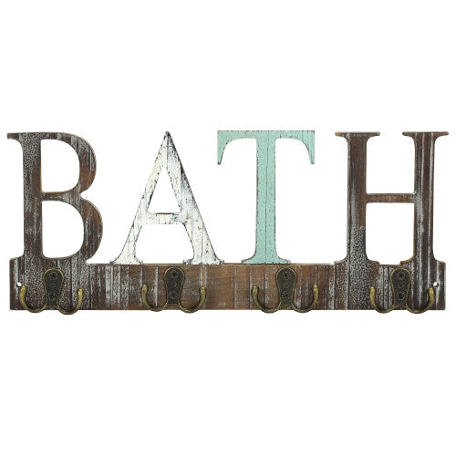 Multicolored Torched Wood Towel Rack w/ Cutout Letters BATH-MyGift