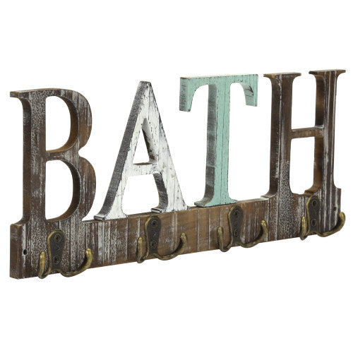 Multicolored Torched Wood Towel Rack w/ Cutout Letters BATH-MyGift
