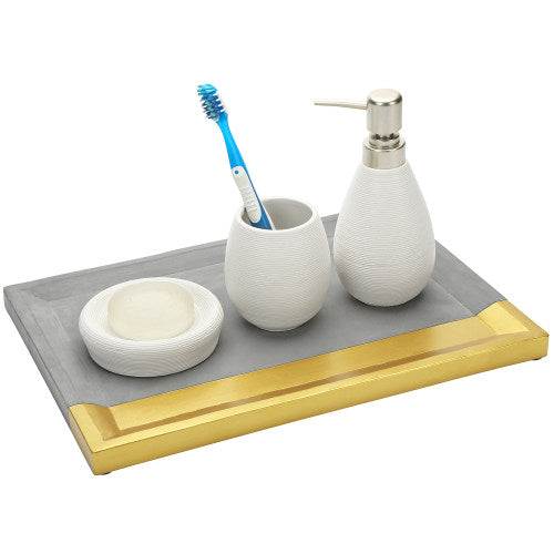 Modern Gray Concrete Vanity Tray w/ Gold-Tone Accent-MyGift