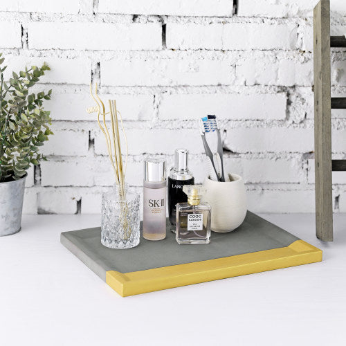 Modern Gray Concrete Vanity Tray w/ Gold-Tone Accent-MyGift