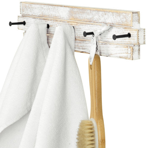Shabby-Chic Whitewashed Wood & Black Metal Hand Towel Rack-MyGift