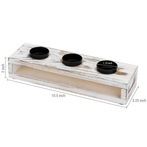 White Washed Wood & Black Metal Tealight Holder Tray-MyGift
