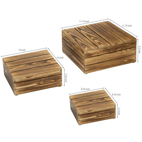 Rustic Dark Brown Wood Nesting Crate Display Riser, Set of 3-MyGift