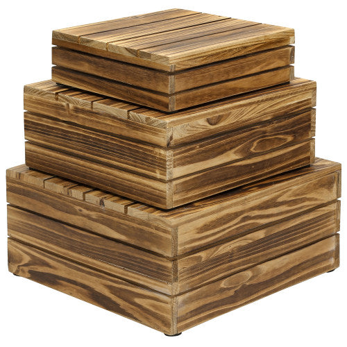 Rustic Dark Brown Wood Nesting Crate Display Riser, Set of 3-MyGift