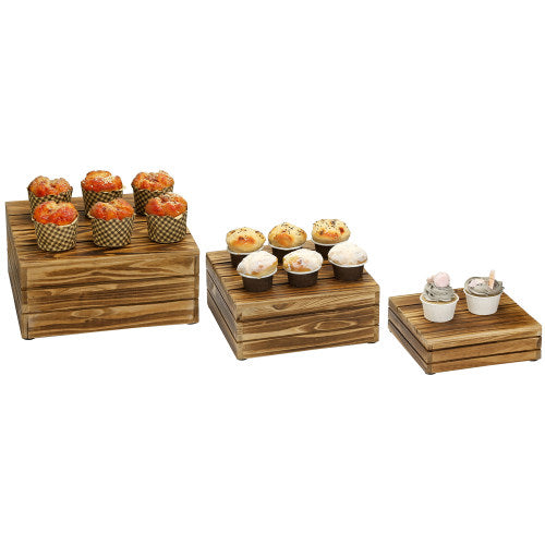 Rustic Dark Brown Wood Nesting Crate Display Riser, Set of 3-MyGift