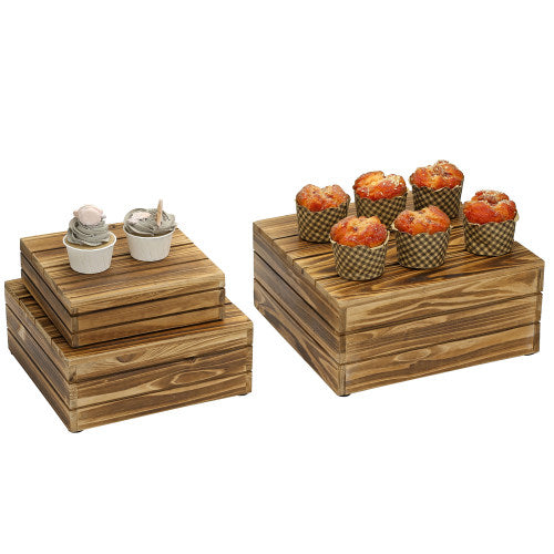 Rustic Dark Brown Wood Nesting Crate Display Riser, Set of 3-MyGift