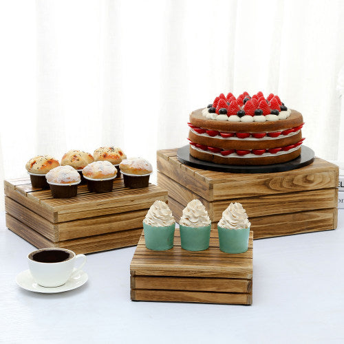 Rustic Dark Brown Wood Nesting Crate Display Riser, Set of 3-MyGift