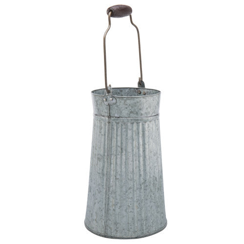 Galvanized Silver Metal Vase w/ Mango Wood Handle-MyGift