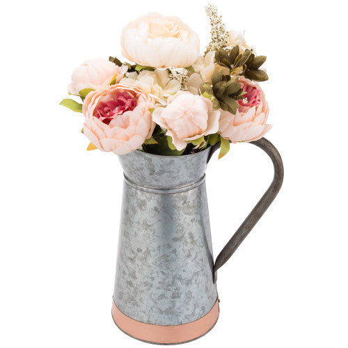 Vintage Galvanized Silver Metal Pitcher Vase w/ Copper Strip-MyGift