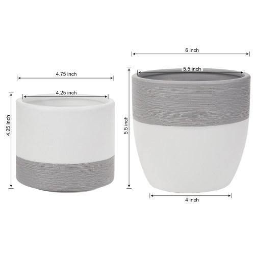Matte White and Gray Textured Ceramic Planter, Round & Cylindrical, Set of 2 - MyGift