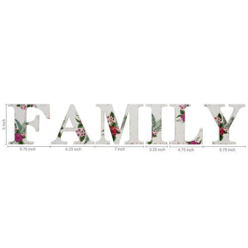White Wood Floral Pattern Family Cutout Letters - MyGift