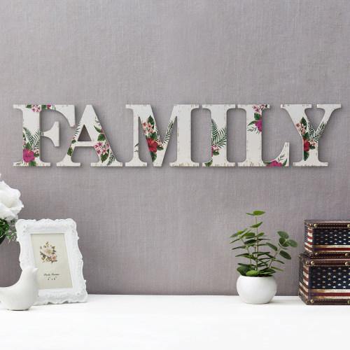 White Wood Floral Pattern Family Cutout Letters - MyGift