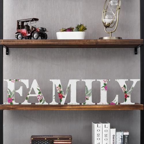 White Wood Floral Pattern Family Cutout Letters - MyGift