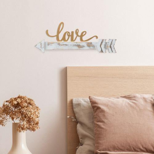 Whitewashed Wood with Brass Metal LOVE Sign - MyGift