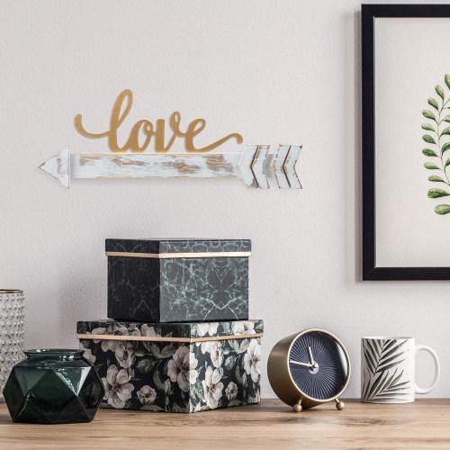 Whitewashed Wood with Brass Metal LOVE Sign - MyGift