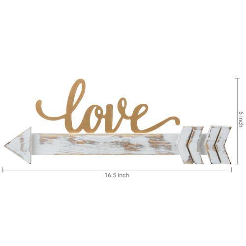 Whitewashed Wood with Brass Metal LOVE Sign - MyGift