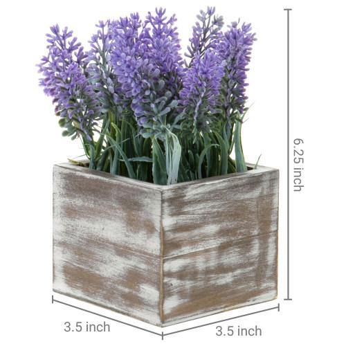 Artificial Lavender in Distressed Brown Wood Planter, Set of 3 - MyGift