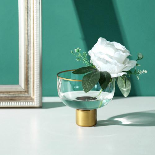 Round Gold Rimmed Glass Vase Bowl - MyGift