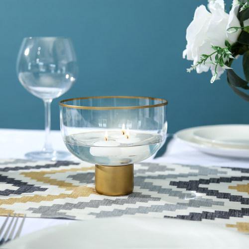 Round Gold Rimmed Glass Vase Bowl - MyGift